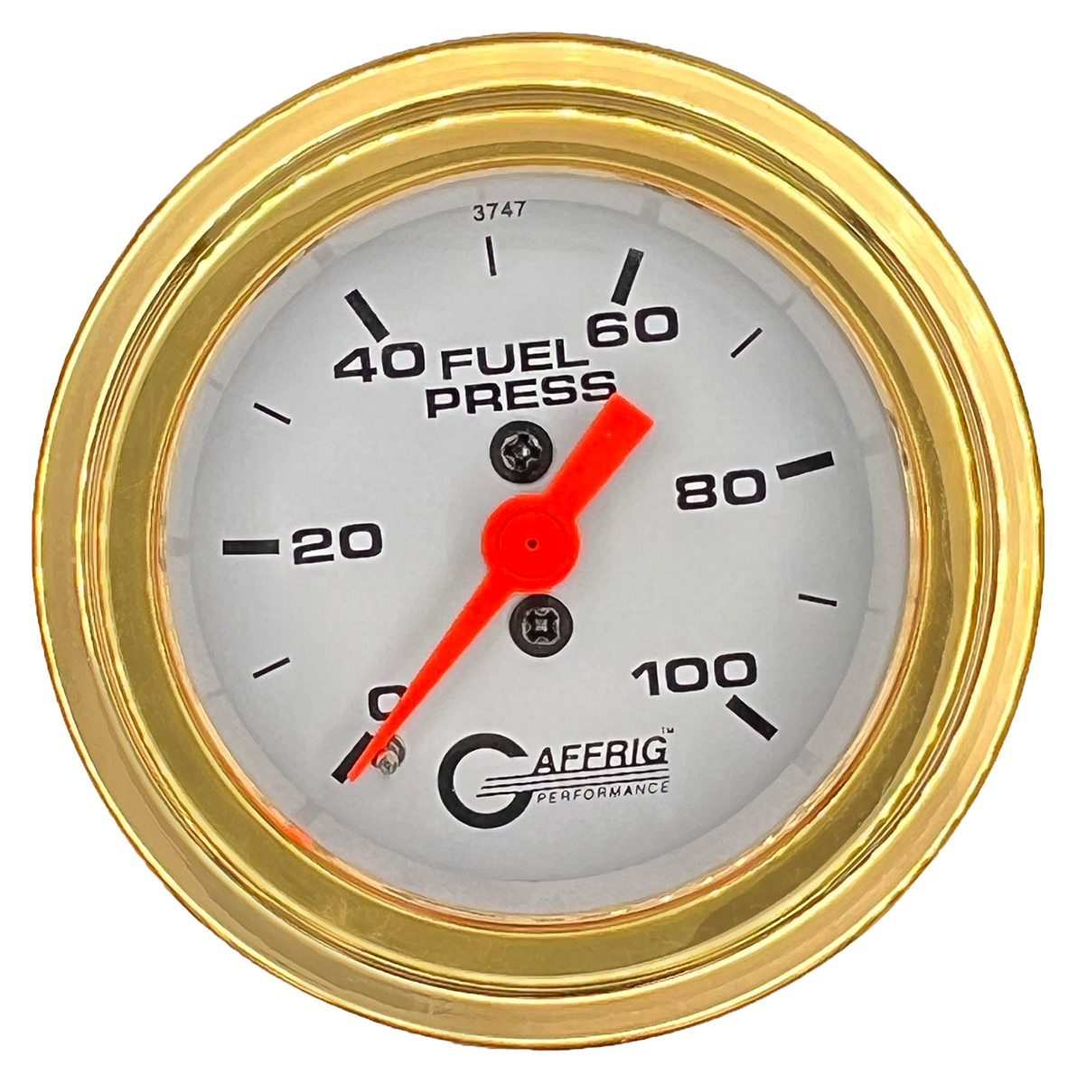 GAFFRIG 2 INCH MECHANICAL FUEL PRESSURE 0-100 PSI GAUGE STEP RIM (002) / GOLD / WHITE