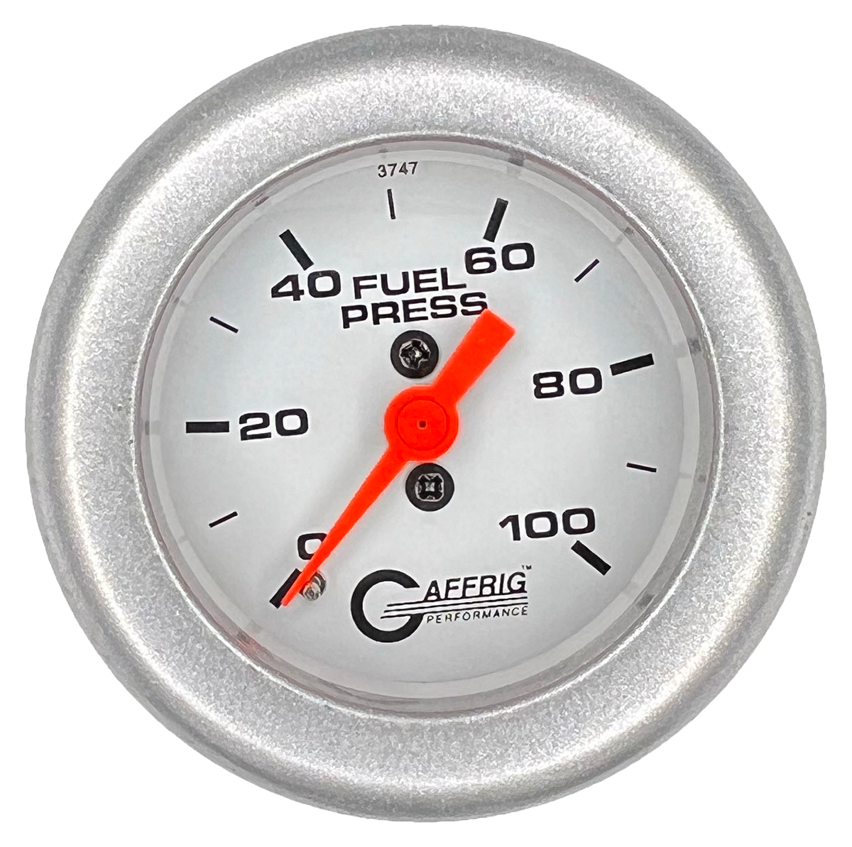 GAFFRIG 2 INCH MECHANICAL FUEL PRESSURE 0-100 PSI GAUGE FAT RIM (218) / PLATINUM / WHITE