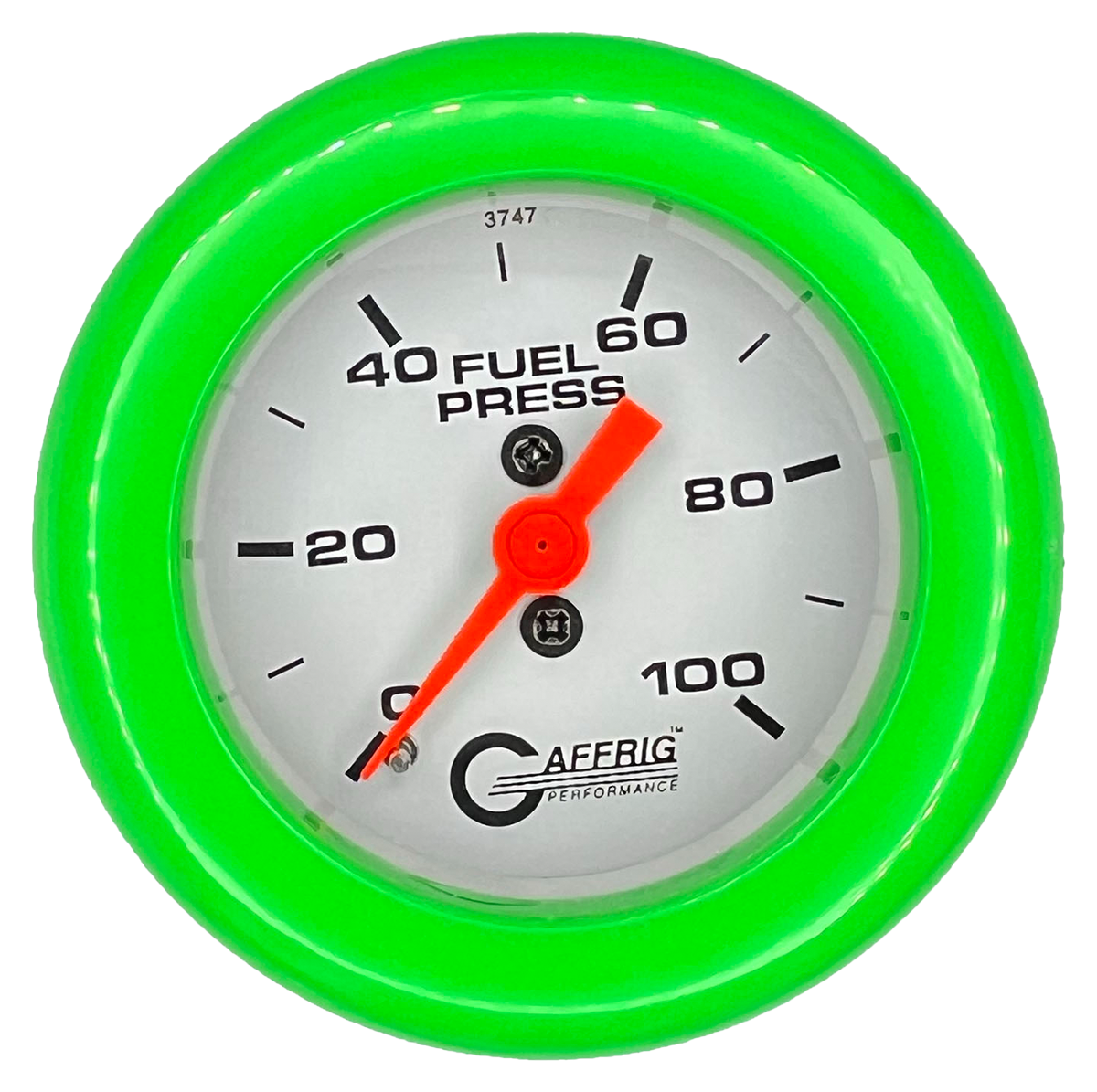 GAFFRIG 2 INCH MECHANICAL FUEL PRESSURE 0-100 PSI GAUGE FAT RIM (218) / LIME GREEN / WHITE