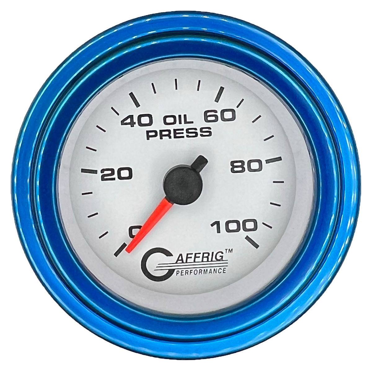 GAFFRIG 2 INCH MECHANICAL OIL PRESSURE 0-100 PSI GAUGE STEP RIM (002) / BLUE / WHITE