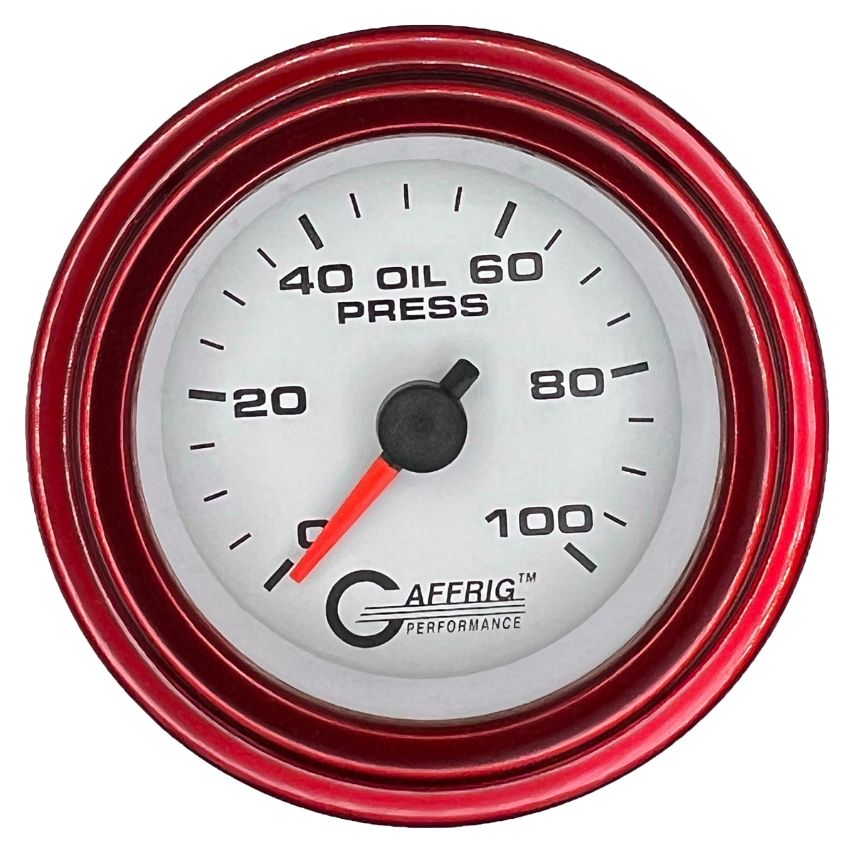 GAFFRIG 2 INCH MECHANICAL OIL PRESSURE 0-100 PSI GAUGE STEP RIM (002) / RED / WHITE