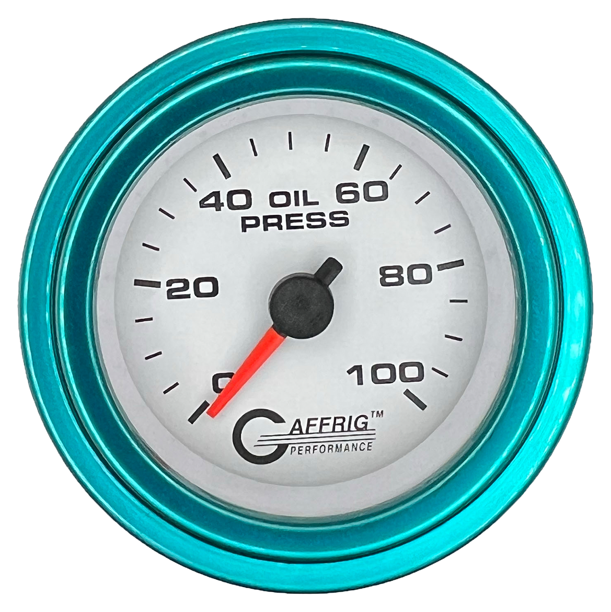 GAFFRIG 2 INCH MECHANICAL OIL PRESSURE 0-100 PSI GAUGE STEP RIM (002) / TEAL / WHITE