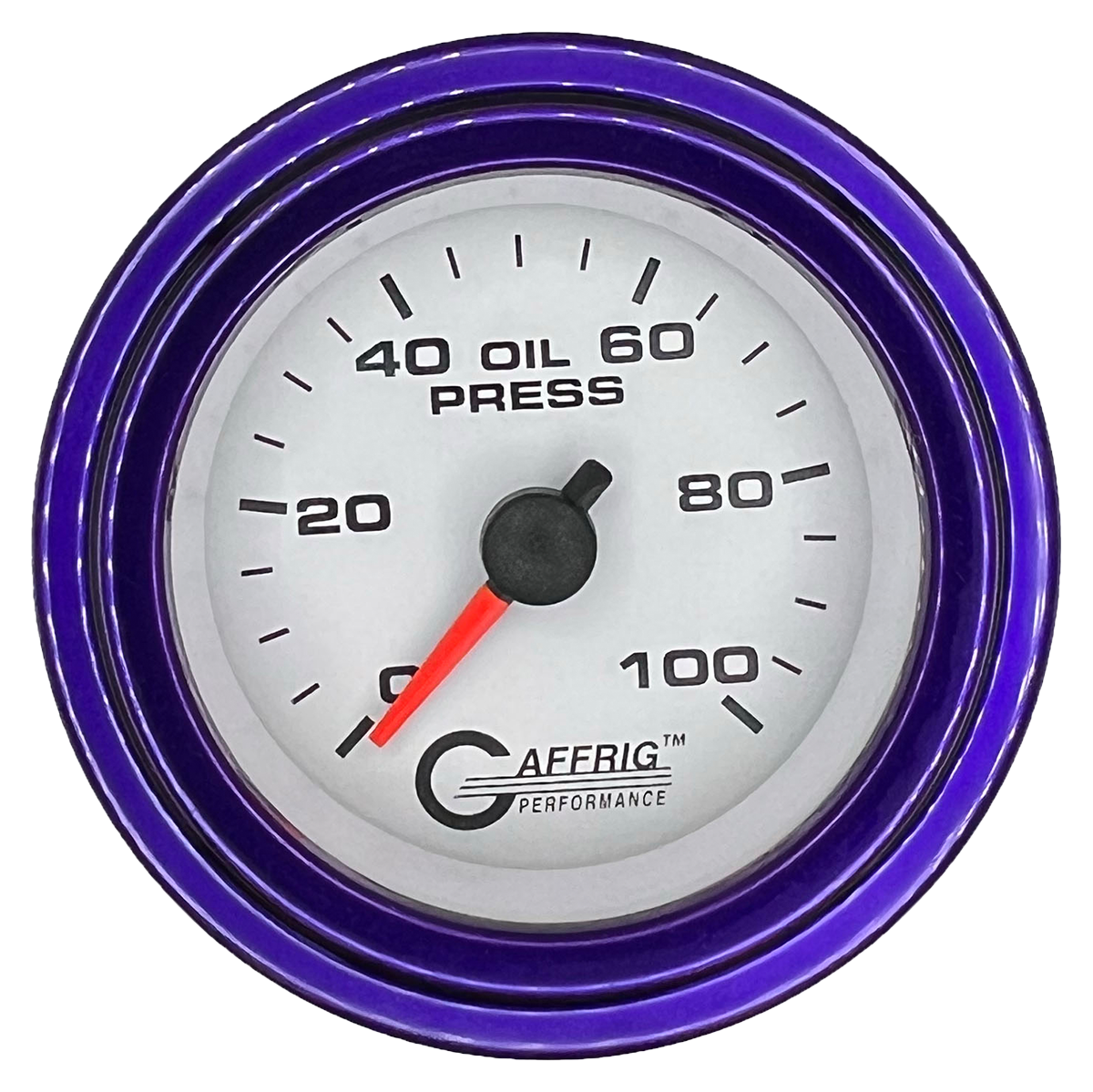 GAFFRIG 2 INCH MECHANICAL OIL PRESSURE 0-100 PSI GAUGE STEP RIM (002) / PURPLE / WHITE