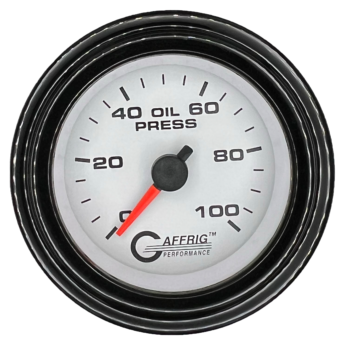 GAFFRIG 2 INCH MECHANICAL OIL PRESSURE 0-100 PSI GAUGE STEP RIM (002) / BLACK / WHITE