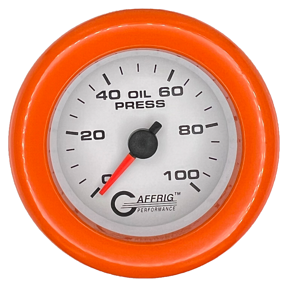 GAFFRIG 2 INCH MECHANICAL OIL PRESSURE 0-100 PSI GAUGE FAT RIM (218) / ORANGE / WHITE