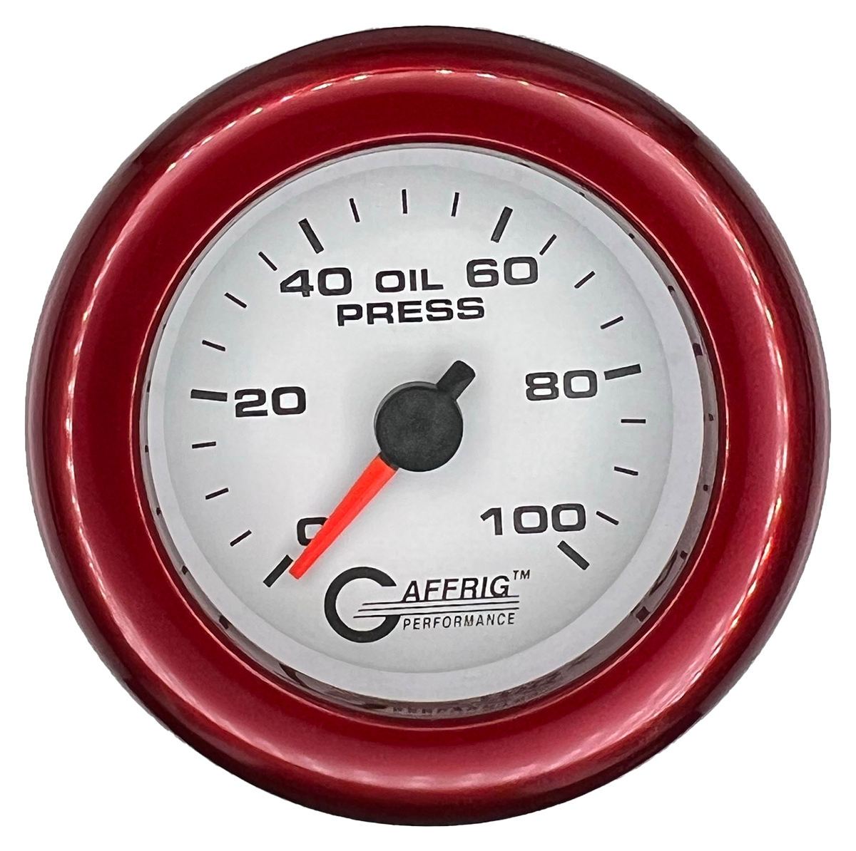 GAFFRIG 2 INCH MECHANICAL OIL PRESSURE 0-100 PSI GAUGE FAT RIM (218) / RED / WHITE