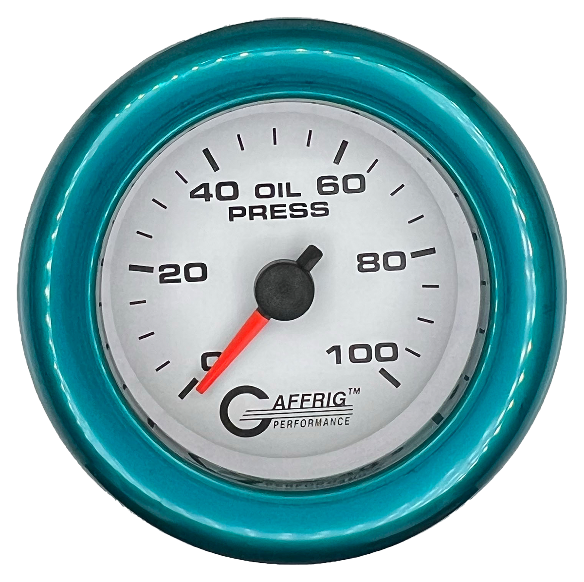 GAFFRIG 2 INCH MECHANICAL OIL PRESSURE 0-100 PSI GAUGE FAT RIM (218) / TEAL / WHITE