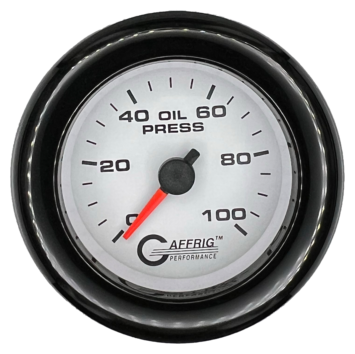 GAFFRIG 2 INCH MECHANICAL OIL PRESSURE 0-100 PSI GAUGE FAT RIM (218) / BLACK / WHITE