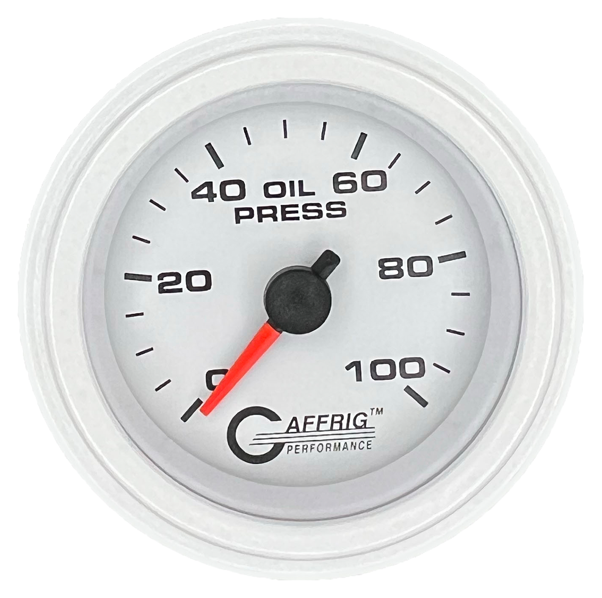 GAFFRIG 2 INCH MECHANICAL OIL PRESSURE 0-100 PSI GAUGE STEP RIM (002) / WHITE / WHITE