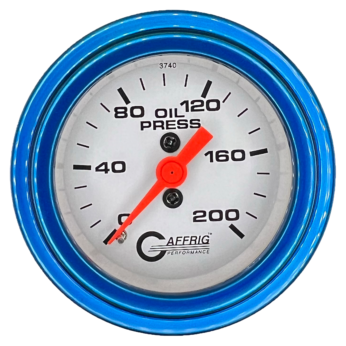 GAFFRIG 2 INCH MECHANICAL OIL PRESSURE 0-200 PSI GAUGE STEP RIM (002) / BLUE / WHITE