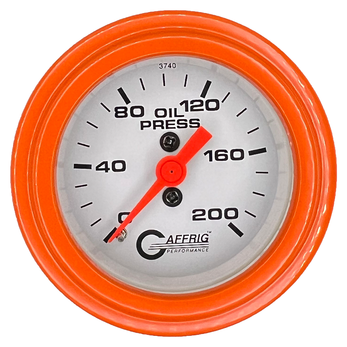 GAFFRIG 2 INCH MECHANICAL OIL PRESSURE 0-200 PSI GAUGE STEP RIM (002) / ORANGE / WHITE