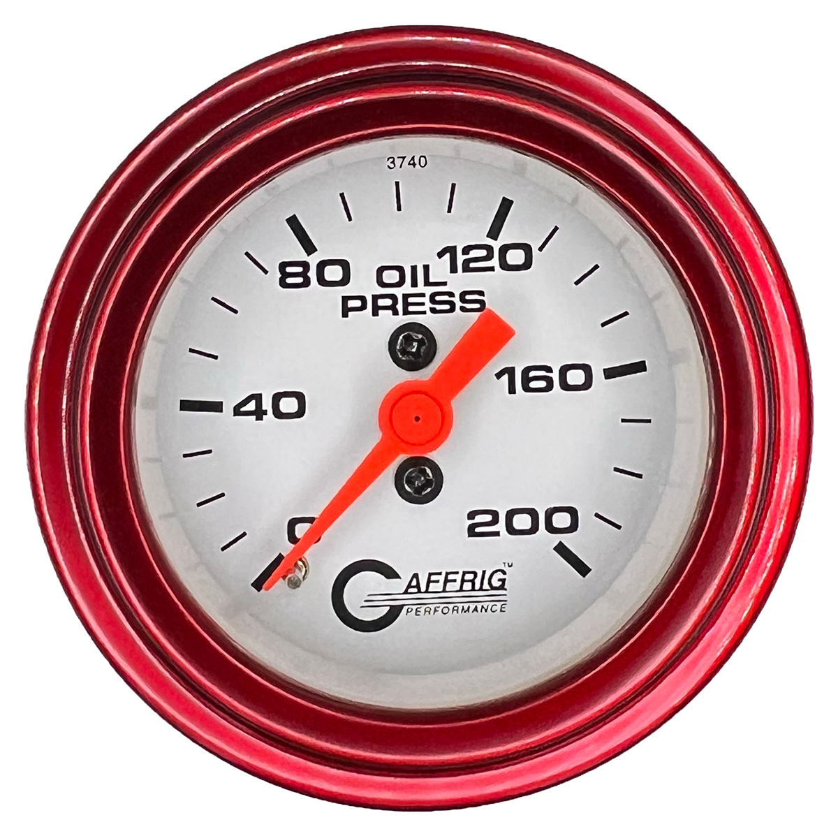 GAFFRIG 2 INCH MECHANICAL OIL PRESSURE 0-200 PSI GAUGE STEP RIM (002) / RED / WHITE