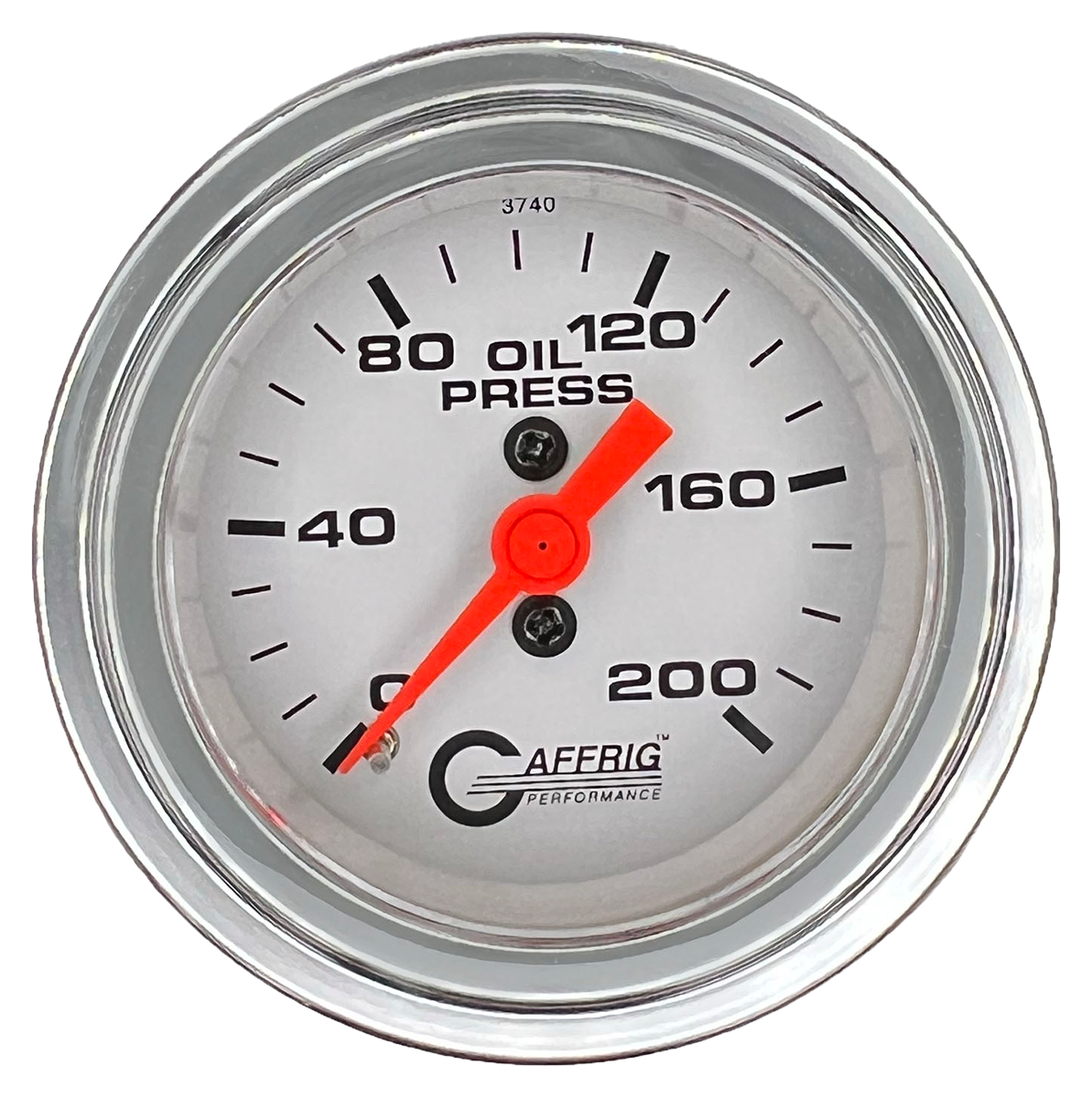 GAFFRIG 2 INCH MECHANICAL OIL PRESSURE 0-200 PSI GAUGE STEP RIM (002) / CHROME/POLISHED / WHITE