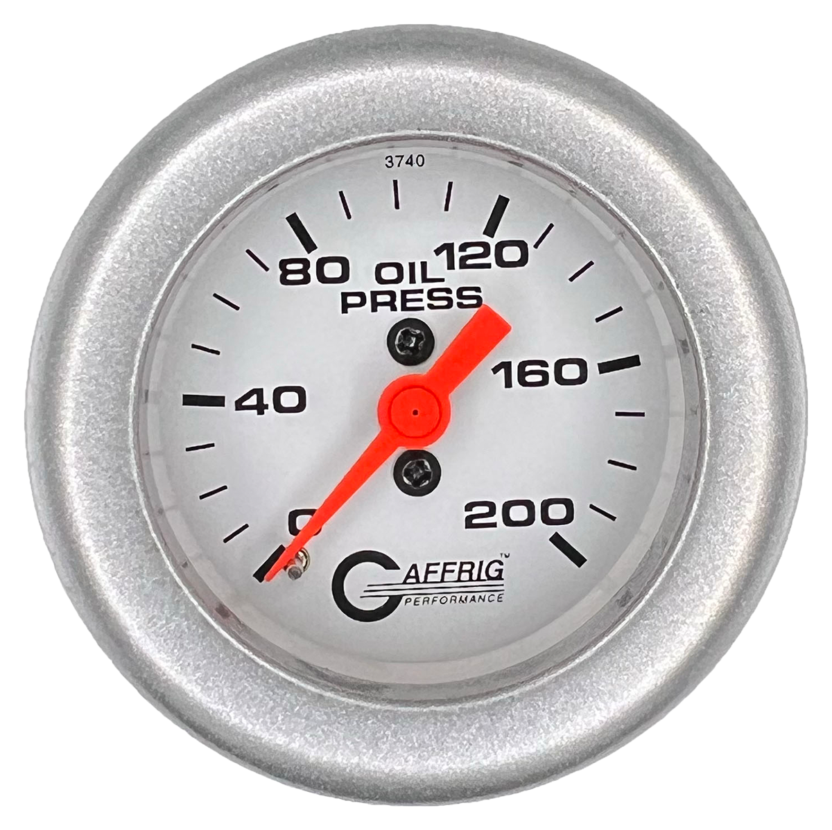 GAFFRIG 2 INCH MECHANICAL OIL PRESSURE 0-200 PSI GAUGE FAT RIM (218) / PLATINUM / WHITE