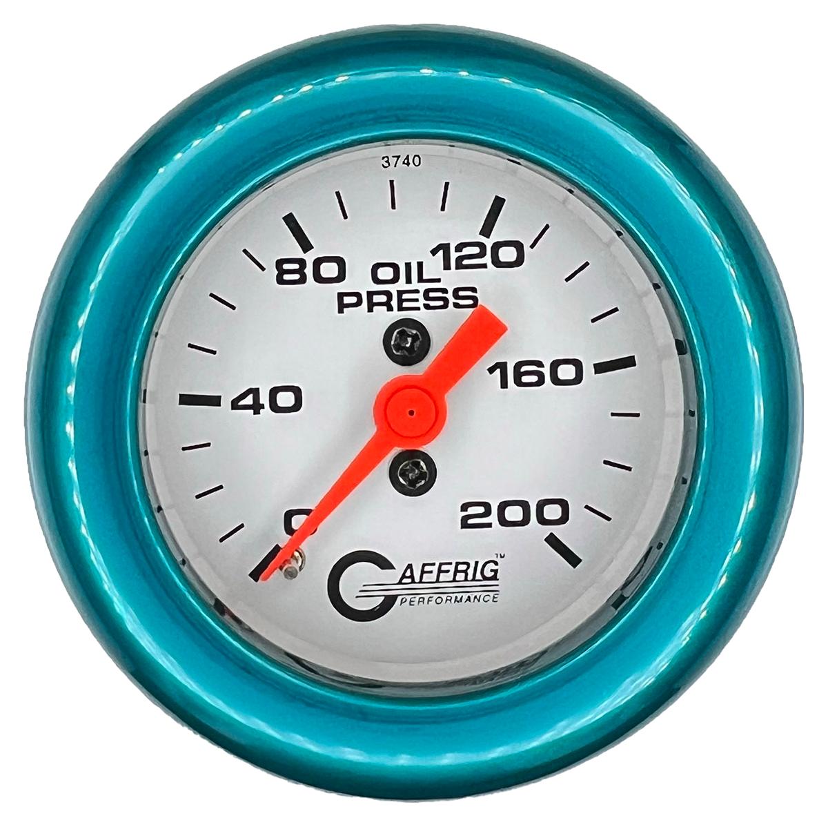 GAFFRIG 2 INCH MECHANICAL OIL PRESSURE 0-200 PSI GAUGE FAT RIM (218) / TEAL / WHITE