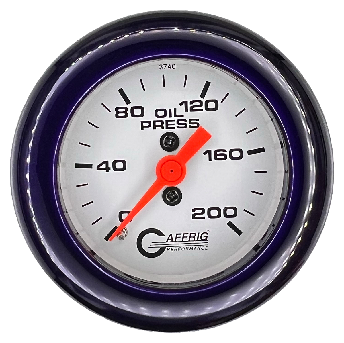 GAFFRIG 2 INCH MECHANICAL OIL PRESSURE 0-200 PSI GAUGE FAT RIM (218) / PURPLE / WHITE