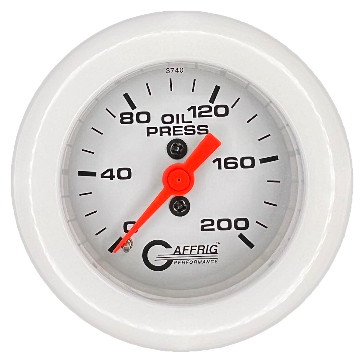 GAFFRIG 2 INCH MECHANICAL OIL PRESSURE 0-200 PSI GAUGE FAT RIM (218) / WHITE / WHITE