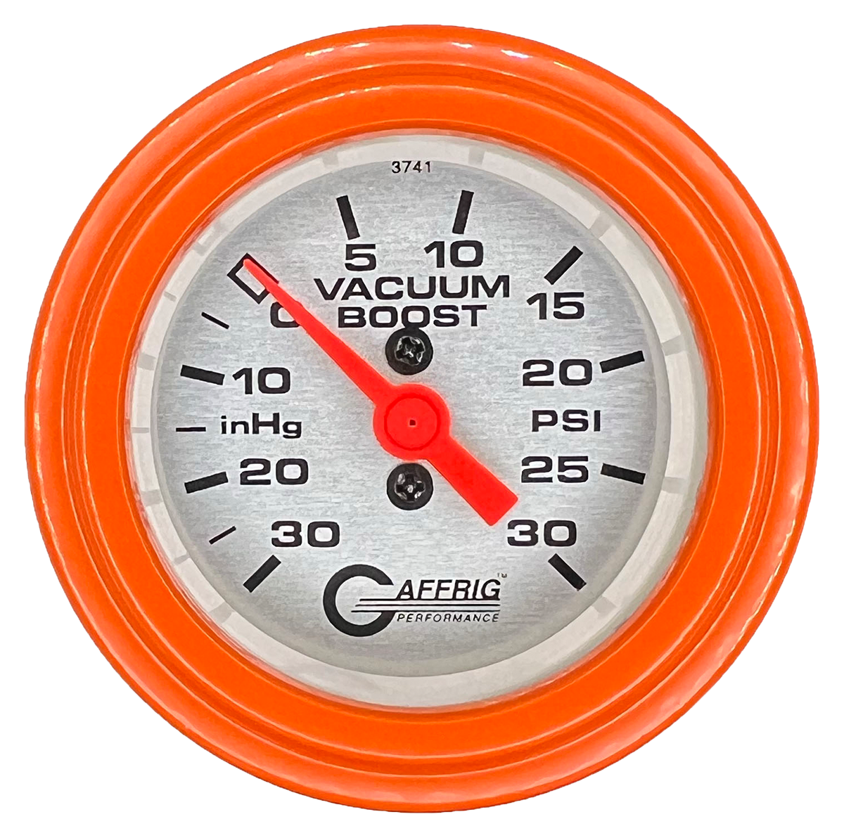 GAFFRIG 2 INCH MECHANICAL VACUUM 0-30HG/BOOST 0-30PSI GAUGE STEP RIM (002) / ORANGE / PLATINUM