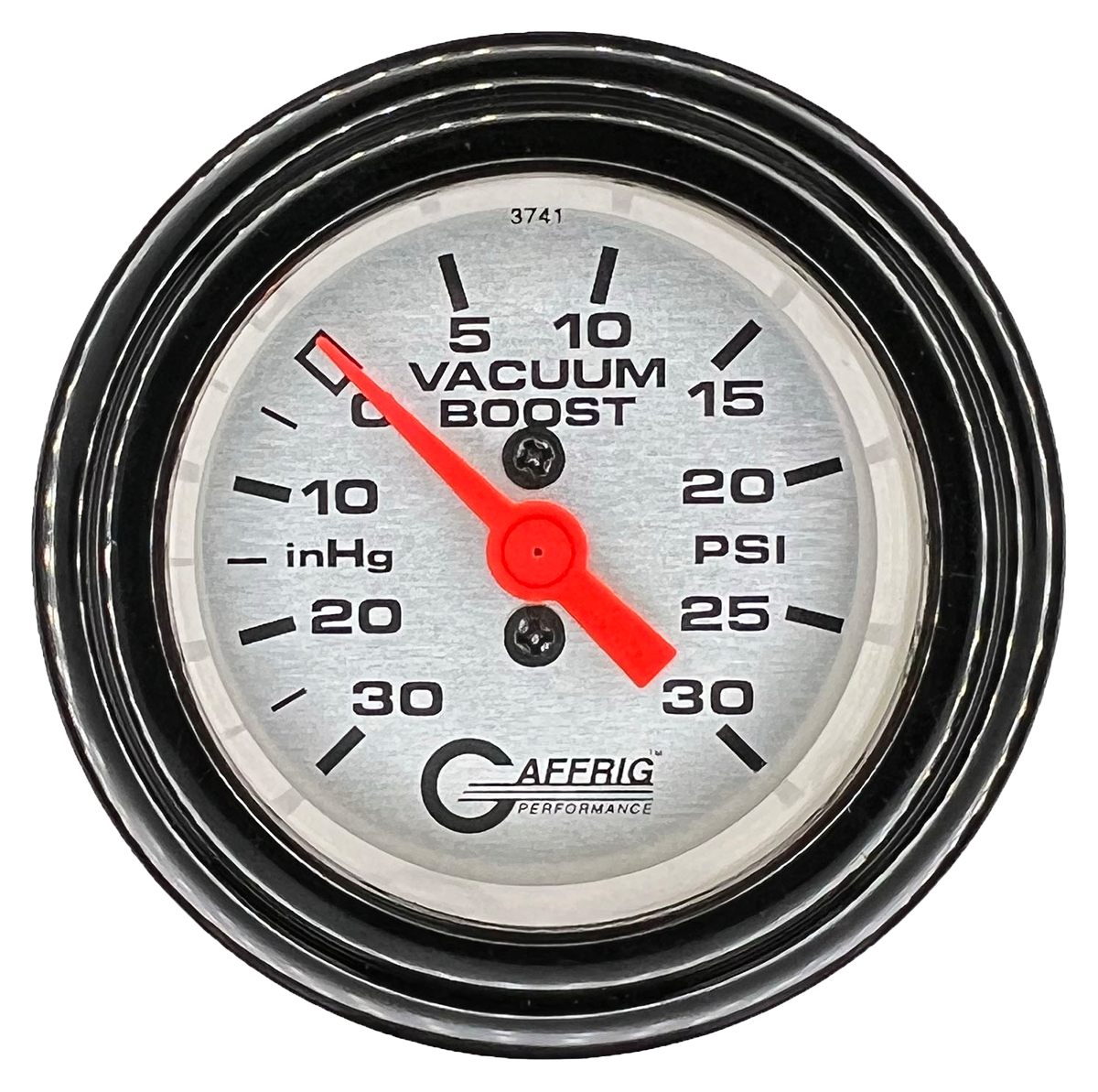GAFFRIG 2 INCH MECHANICAL VACUUM 0-30HG/BOOST 0-30PSI GAUGE STEP RIM (002) / BLACK / PLATINUM