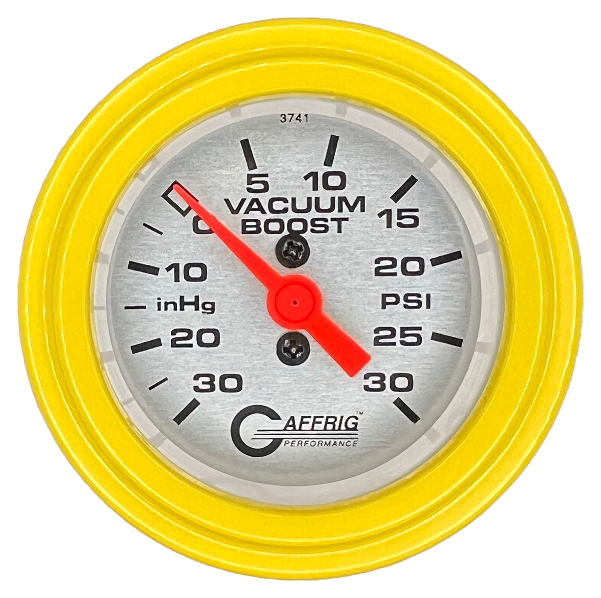 GAFFRIG 2 INCH MECHANICAL VACUUM 0-30HG/BOOST 0-30PSI GAUGE STEP RIM (002) / YELLOW / PLATINUM