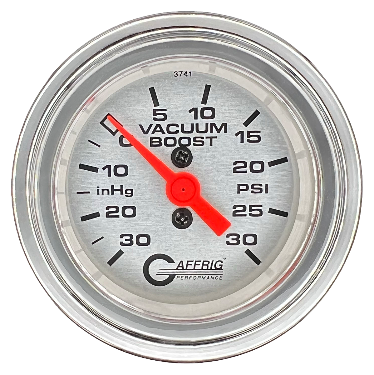GAFFRIG 2 INCH MECHANICAL VACUUM 0-30HG/BOOST 0-30PSI GAUGE STEP RIM (002) / CHROME/POLISHED / PLATINUM