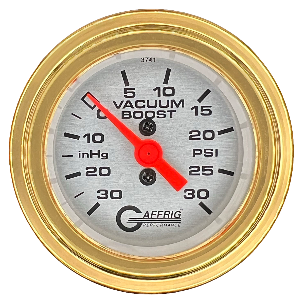 GAFFRIG 2 INCH MECHANICAL VACUUM 0-30HG/BOOST 0-30PSI GAUGE STEP RIM (002) / GOLD / PLATINUM