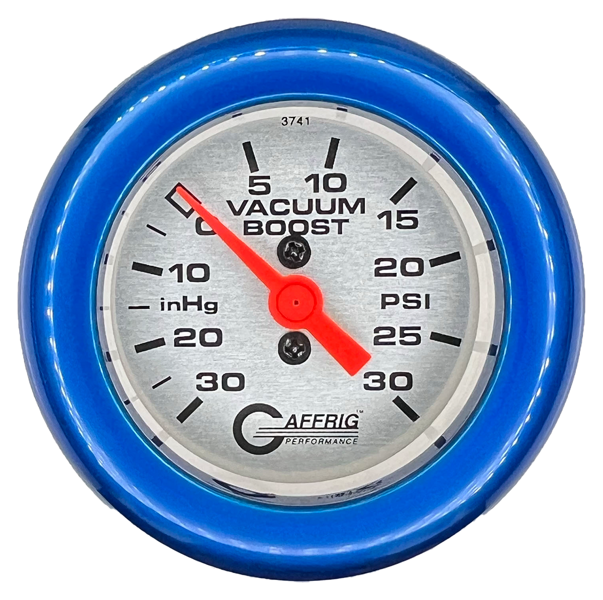 GAFFRIG 2 INCH MECHANICAL VACUUM 0-30HG/BOOST 0-30PSI GAUGE FAT RIM (218) / BLUE / PLATINUM