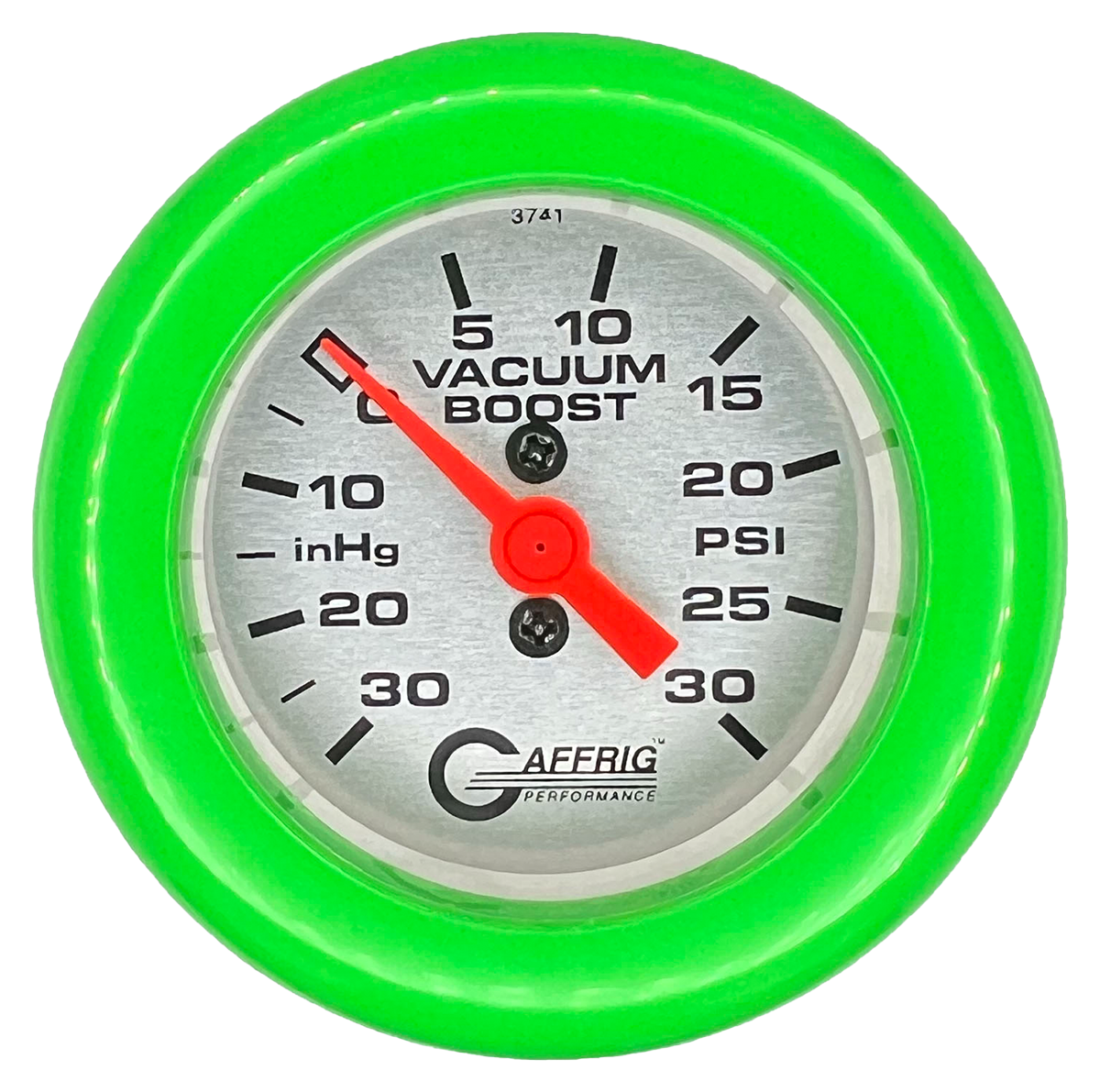 GAFFRIG 2 INCH MECHANICAL VACUUM 0-30HG/BOOST 0-30PSI GAUGE FAT RIM (218) / LIME GREEN / PLATINUM