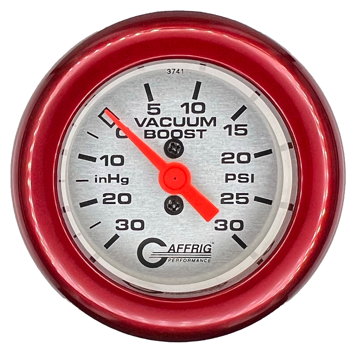 GAFFRIG 2 INCH MECHANICAL VACUUM 0-30HG/BOOST 0-30PSI GAUGE FAT RIM (218) / RED / PLATINUM