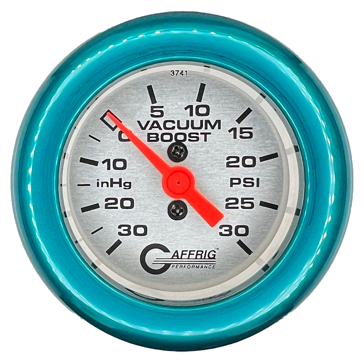 GAFFRIG 2 INCH MECHANICAL VACUUM 0-30HG/BOOST 0-30PSI GAUGE FAT RIM (218) / TEAL / PLATINUM