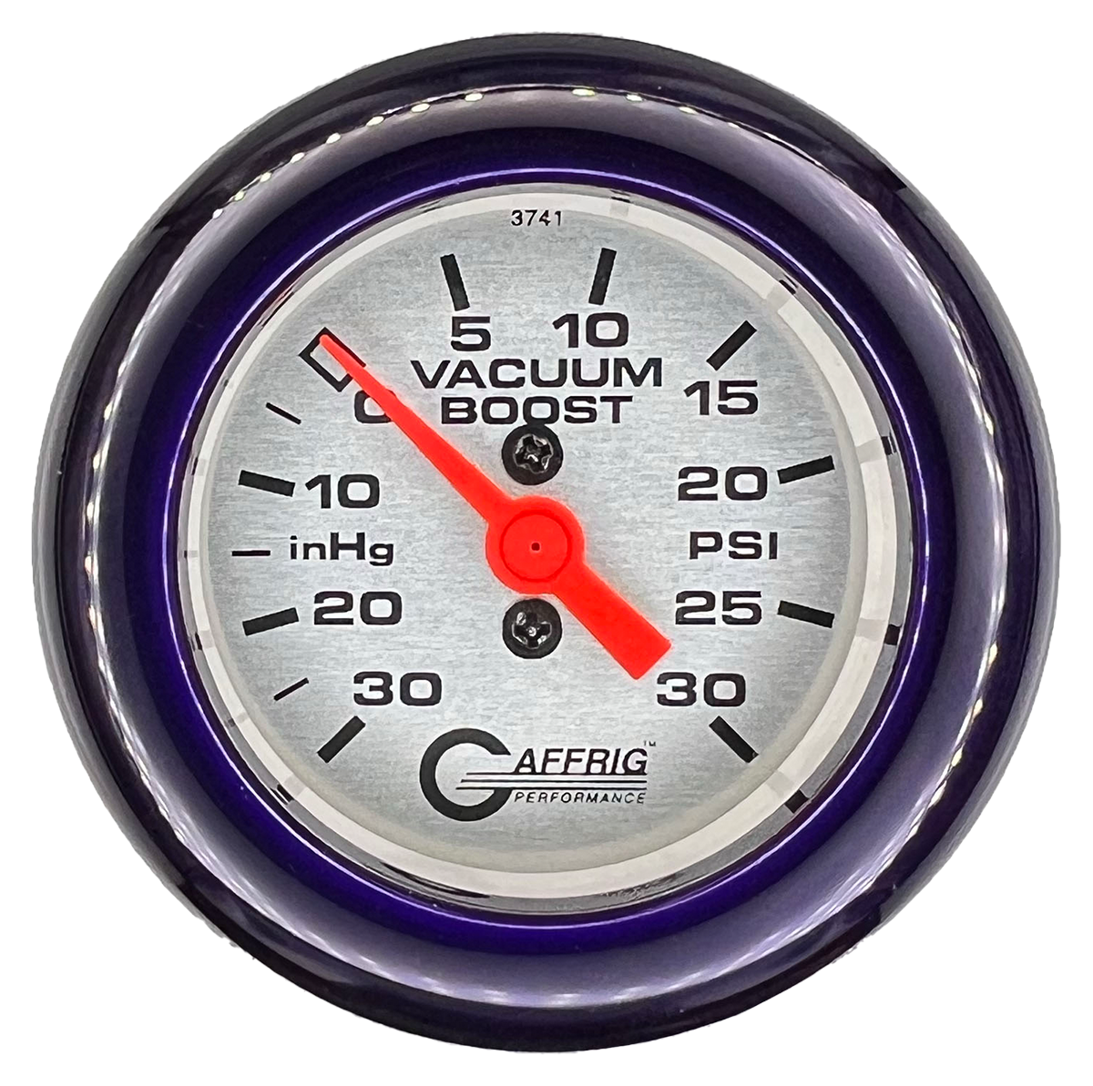 GAFFRIG 2 INCH MECHANICAL VACUUM 0-30HG/BOOST 0-30PSI GAUGE FAT RIM (218) / PURPLE / PLATINUM