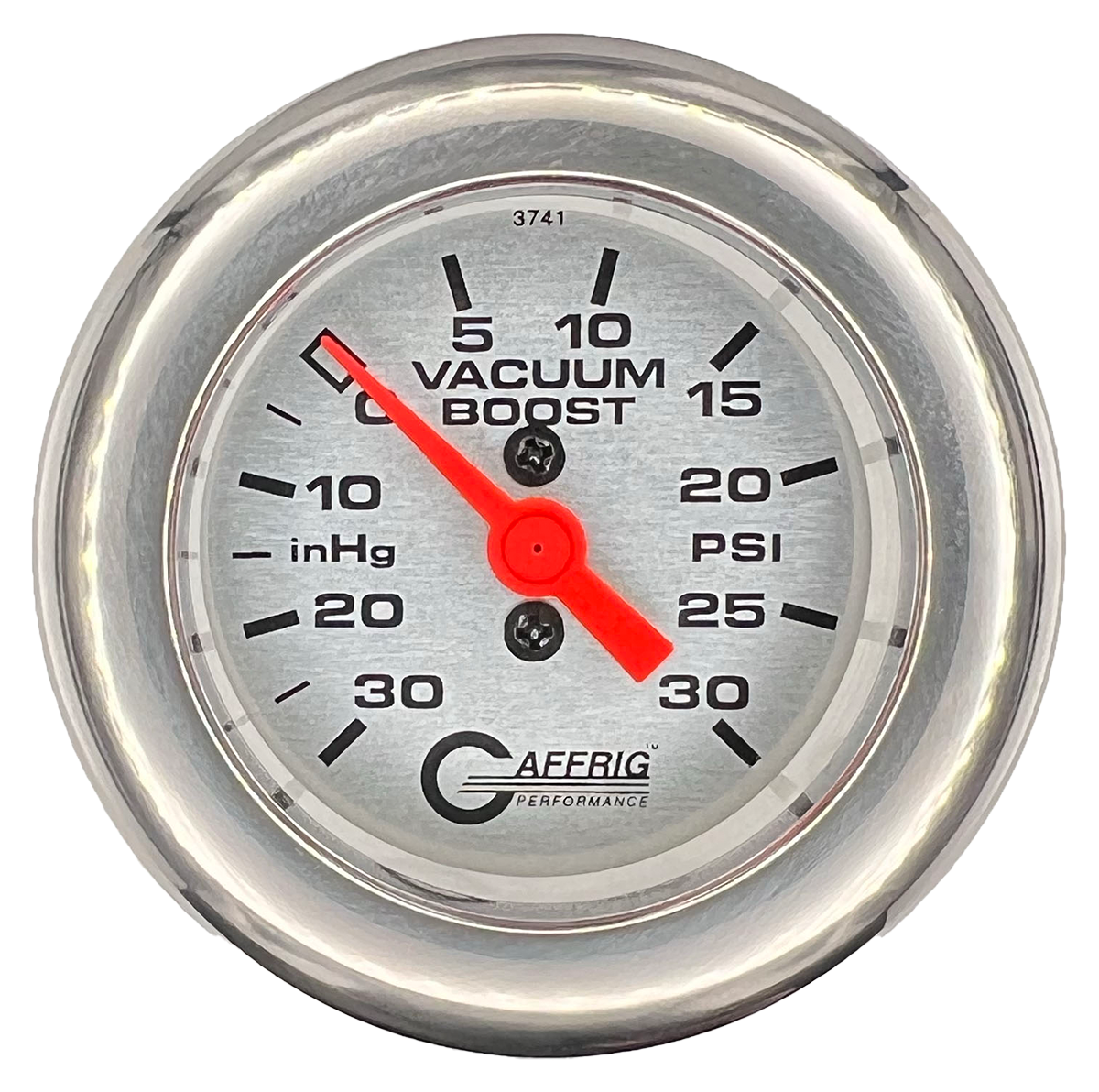 GAFFRIG 2 INCH MECHANICAL VACUUM 0-30HG/BOOST 0-30PSI GAUGE FAT RIM (218) / CHROME/POLISHED / PLATINUM
