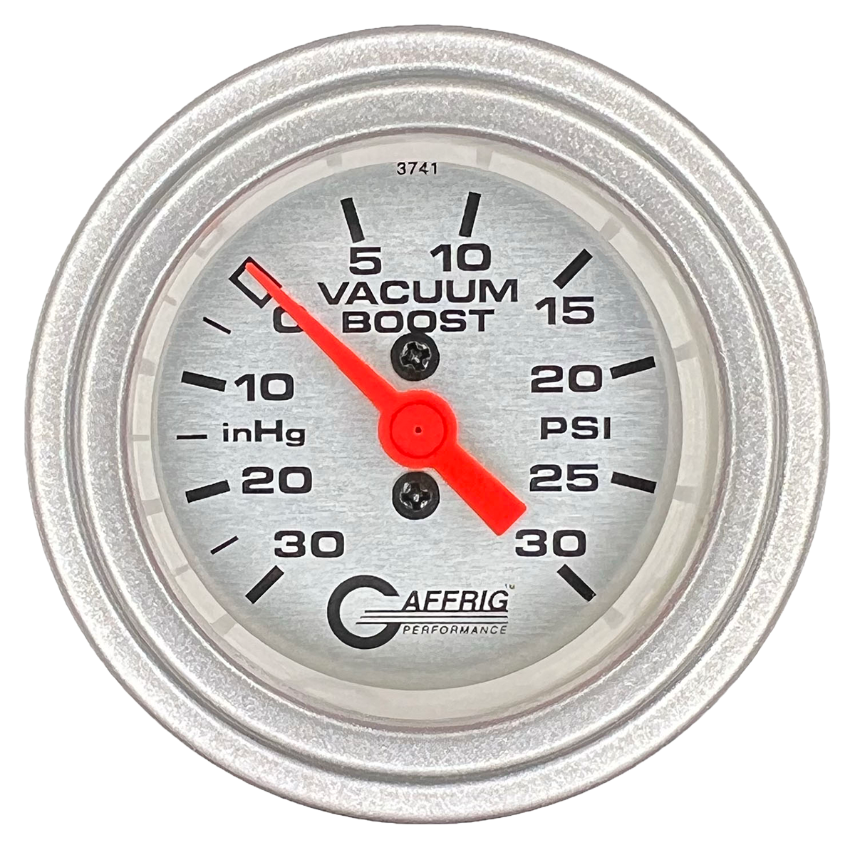 GAFFRIG 2 INCH MECHANICAL VACUUM 0-30HG/BOOST 0-30PSI GAUGE STEP RIM (002) / PLATINUM / PLATINUM