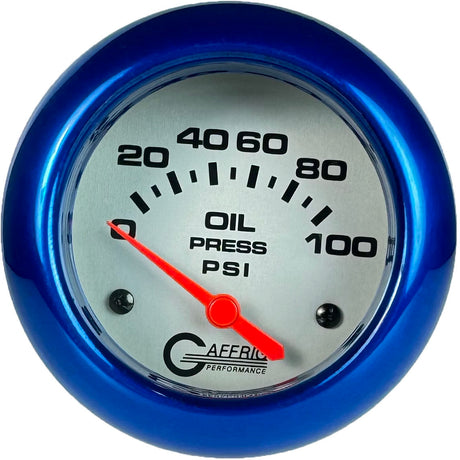 GAFFRIG 2 5/8 INCH ELECTRIC OIL PRESSURE 0-100PSI BLUE / PLATINUM