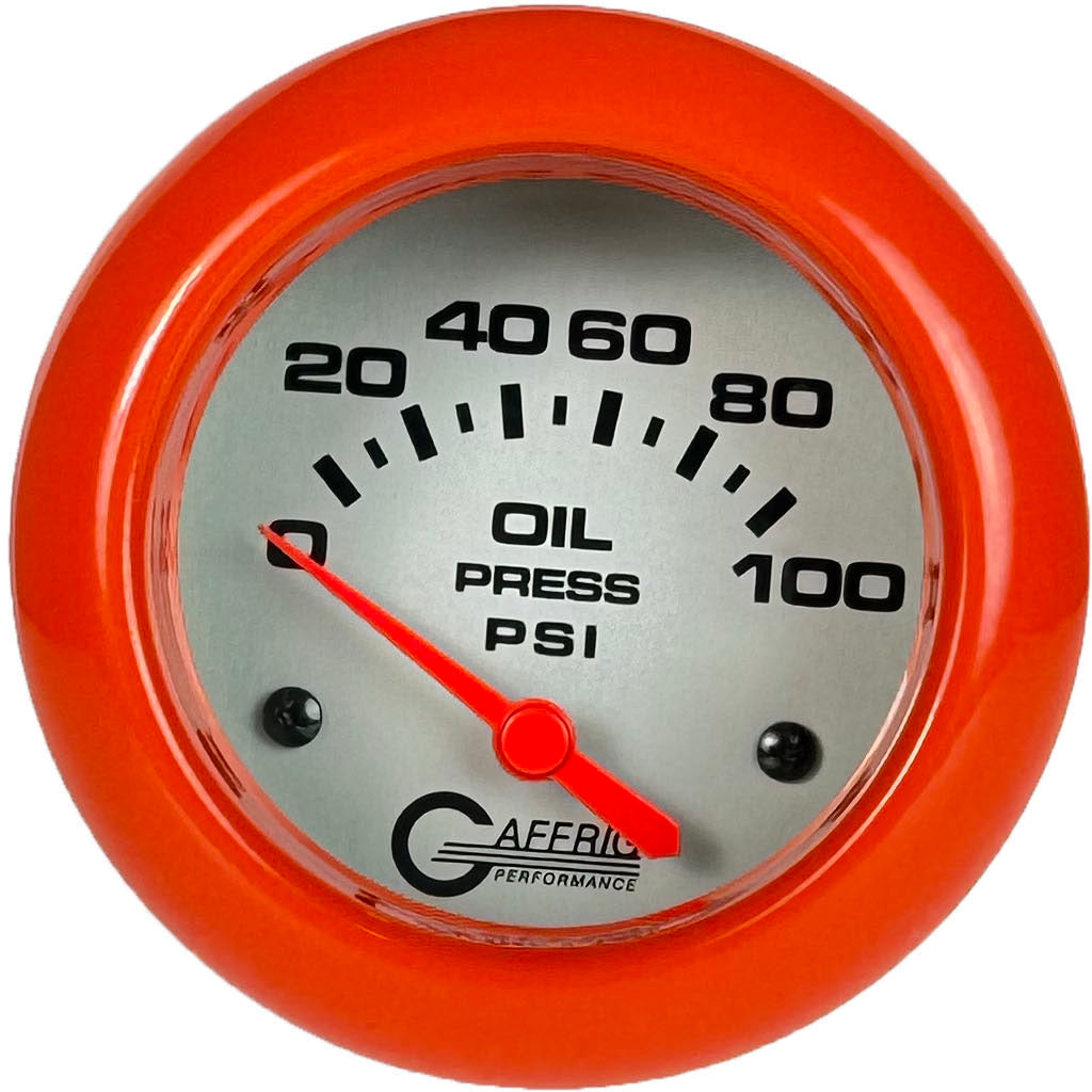 GAFFRIG 2 5/8 INCH ELECTRIC OIL PRESSURE 0-100PSI ORANGE / PLATINUM