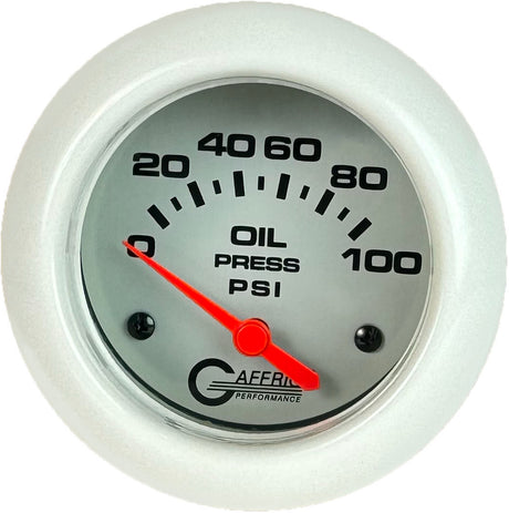 GAFFRIG 2 5/8 INCH ELECTRIC OIL PRESSURE 0-100PSI WHITE / PLATINUM