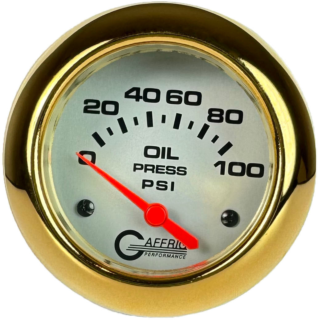 GAFFRIG 2 5/8 INCH ELECTRIC OIL PRESSURE 0-100PSI GOLD / PLATINUM