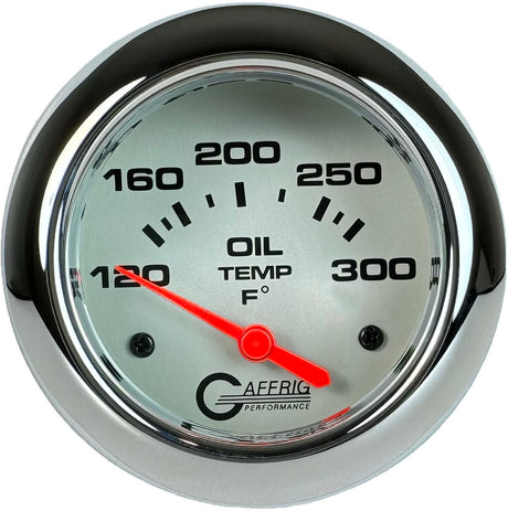 GAFFRIG 2 5/8 INCH ELECTRIC OIL TEMP GAUGE 120-300F PLATINUM / CHROME