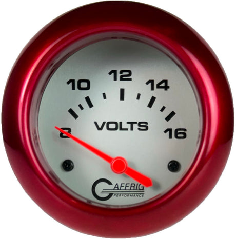 GAFFRIG PART 2 5/8 INCH ELECTRIC VOLTMETER GAUGE 8-16V PLATINUM / RED