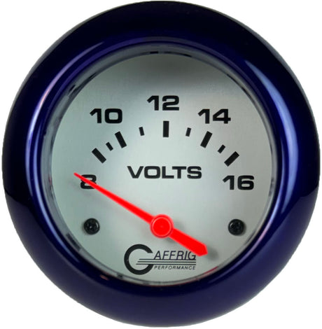 GAFFRIG PART 2 5/8 INCH ELECTRIC VOLTMETER GAUGE 8-16V PLATINUM / PURPLE