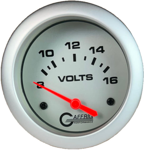 GAFFRIG PART 2 5/8 INCH ELECTRIC VOLTMETER GAUGE 8-16V PLATINUM / NO FAT RIM (STANDARD)