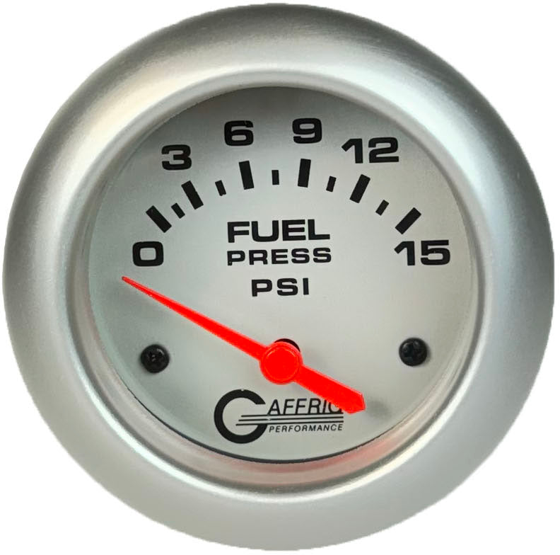 GAFFRIG 2 5/8 INCH ELECTRIC FUEL PRESSURE GAUGE 0-15PSI PLATINUM / PLATINUM