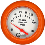 GAFFRIG 2 5/8 INCH ELECTRIC FUEL PRESSURE GAUGE 0-15PSI PLATINUM / ORANGE