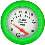 GAFFRIG 2 5/8 INCH ELECTRIC FUEL PRESSURE GAUGE 0-15PSI PLATINUM / LIME GREEN