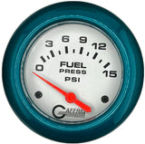 GAFFRIG 2 5/8 INCH ELECTRIC FUEL PRESSURE GAUGE 0-15PSI PLATINUM / TEAL