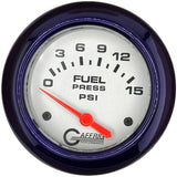 GAFFRIG 2 5/8 INCH ELECTRIC FUEL PRESSURE GAUGE 0-15PSI PLATINUM / PURPLE