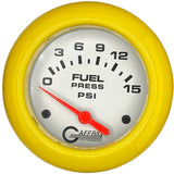 GAFFRIG 2 5/8 INCH ELECTRIC FUEL PRESSURE GAUGE 0-15PSI PLATINUM / YELLOW