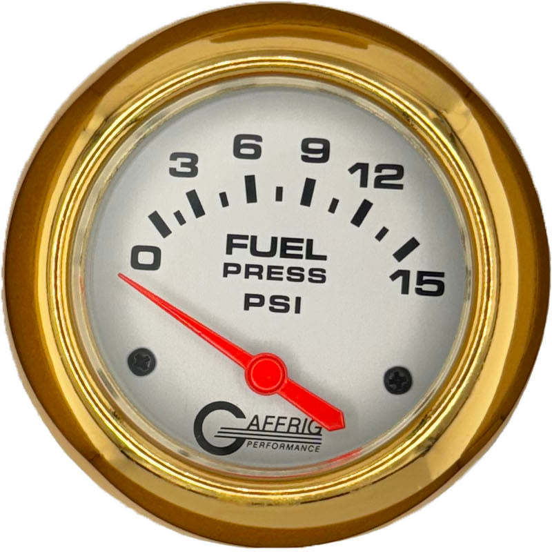 GAFFRIG 2 5/8 INCH ELECTRIC FUEL PRESSURE GAUGE 0-15PSI PLATINUM / GOLD