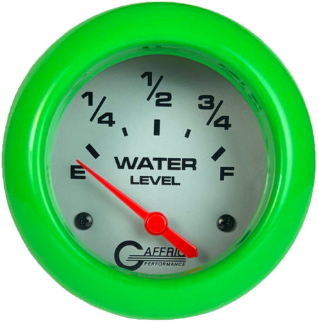 GAFFRIG PART #11009 2 5/8 INCH ELECTRIC WATER LEVEL GAUGE 240-33 OHMS PLATINUM FAT RIM (258) / LIME GREEN