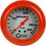 GAFFRIG PART #11010 2 5/8 INCH MECHANICAL BOOST GAUGE 0-35 PSI PLATINUM FAT RIM (258) / ORANGE